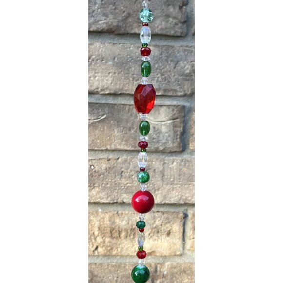 Beaded Christmas Suncatcher Red Green Clear Crystal Prism Hanging Patio Decor - Picture 6 of 10